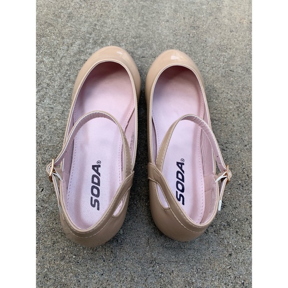 Girls Soda Beige Patent Strap Ballet Flats - Picture 5 of 5